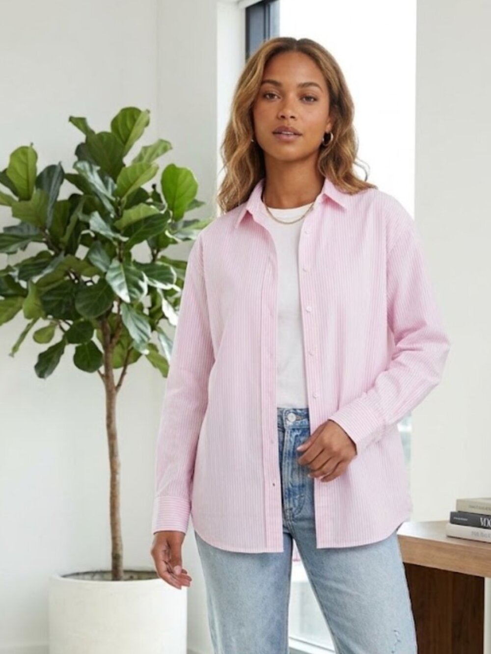 NWT  beachlunchlounge Stripe Oversize Shirt Color: Pink Chic